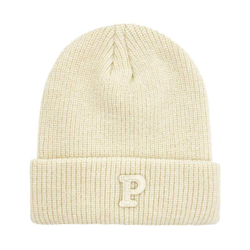 P Warm Letter Knitted Hat Solid Color Windproof Winter Cap Fashionable Gift