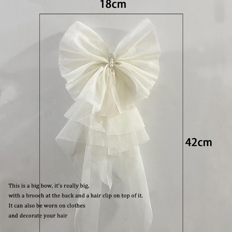 Vintage Large Mesh Bow Brooch Dual-Purpose Collar Pin Hair Clip For Women Tie Corsage Clothing Decoration Accessories