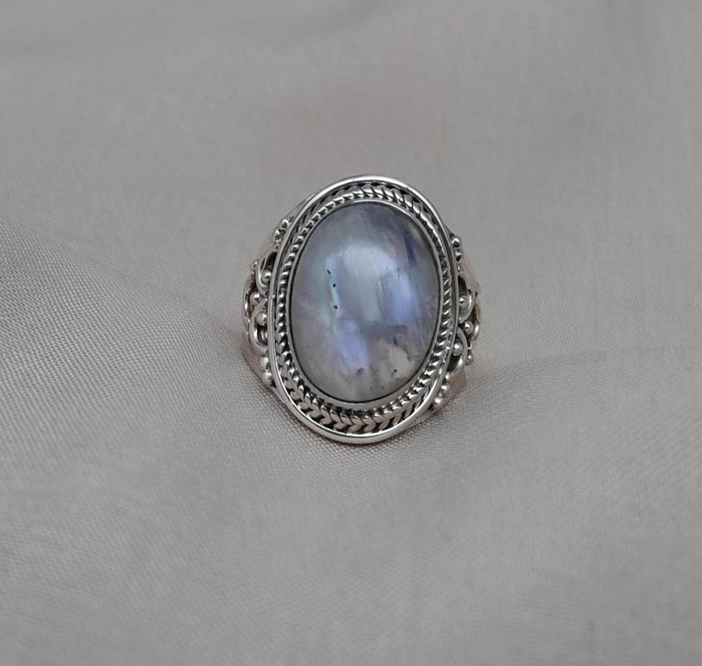 Rainbow Moonstone Ring: Handmade 925 Sterling Silver Boho Statement