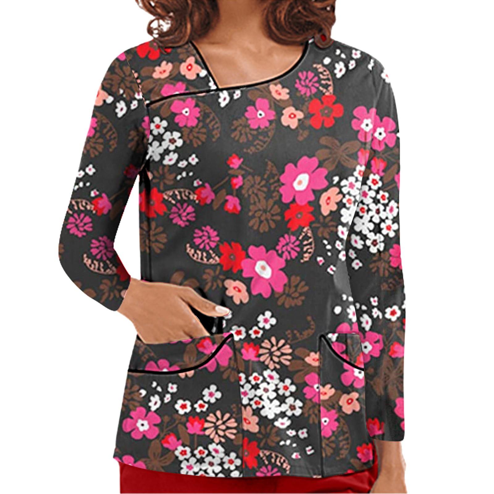 

Модные женские топы с длинным рукавом и принтом, рабочая форма, карманная блузка S красный