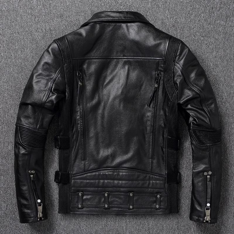 Chinese Size Heavy Motorcycle Jacket Natural Cowhide Leather Top Layer Causal Vintage Retro Moto Suit Leather Coat Winter
