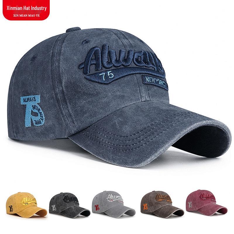 Men's Retro Washed Baseball Cap - European & American Style Embroidered Duckbill Sunshade