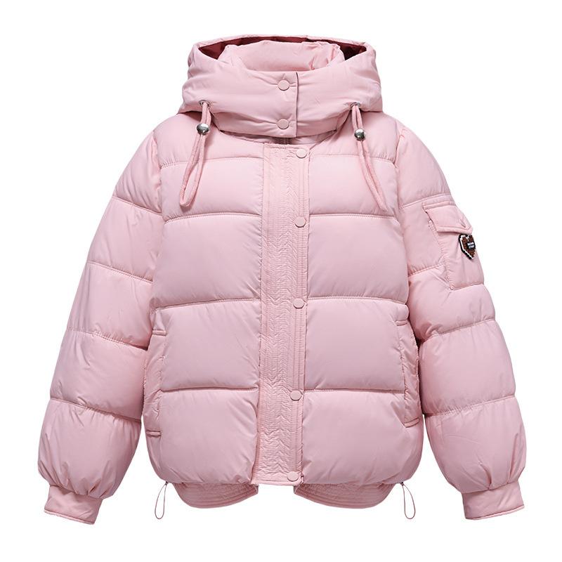 Korean Pink Contrast Short Cotton-padded Women's New Winter Coat Hooded Thickened College Style Bread Short.