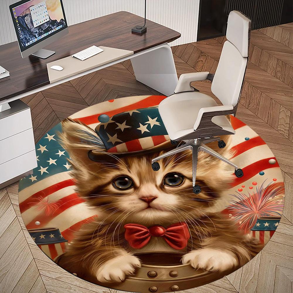 1PC cat independence_day Office Round Area Rug, Under Office Chairs Bedroom Living Room Home Decor, Carpet for Office -1110015