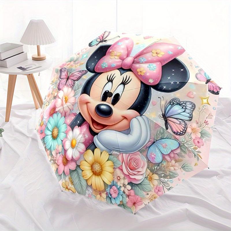 1pc Cute Minnie Flower Pattern Automatic 3-Fold Umbrella, 8 Steel Frames, High-Value Folding Umbrella, Suitable for Office, Travel and Outdo
