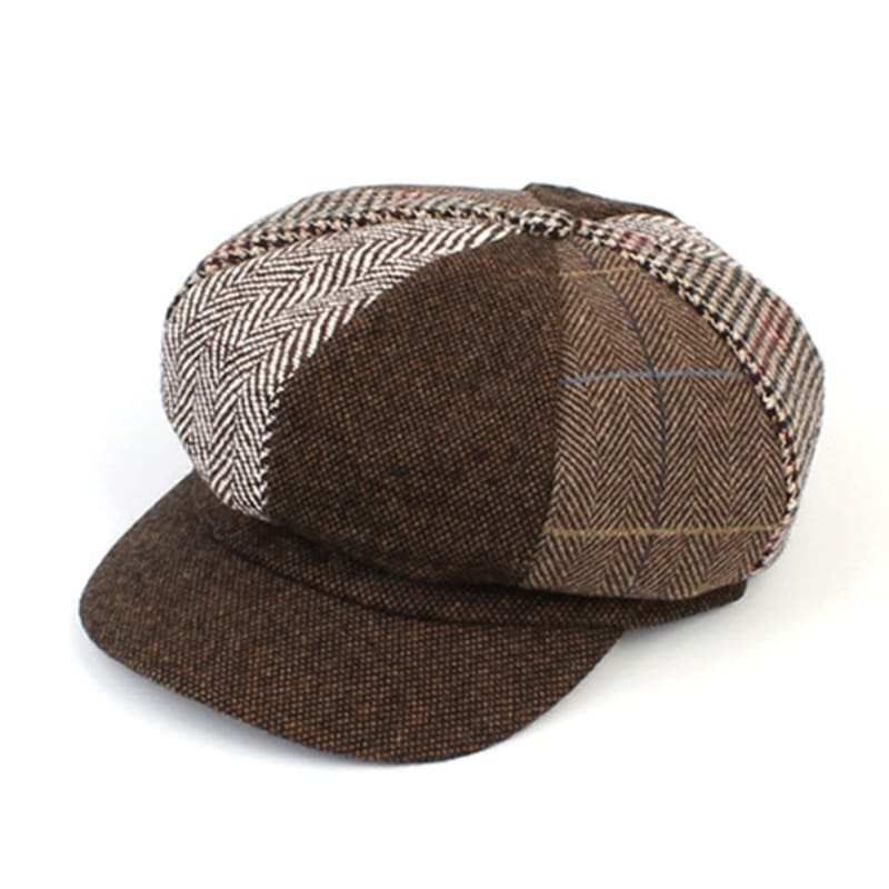 

Universal chemistry Patchwork Herringbone Wool Brown Newsboy Cap FREE