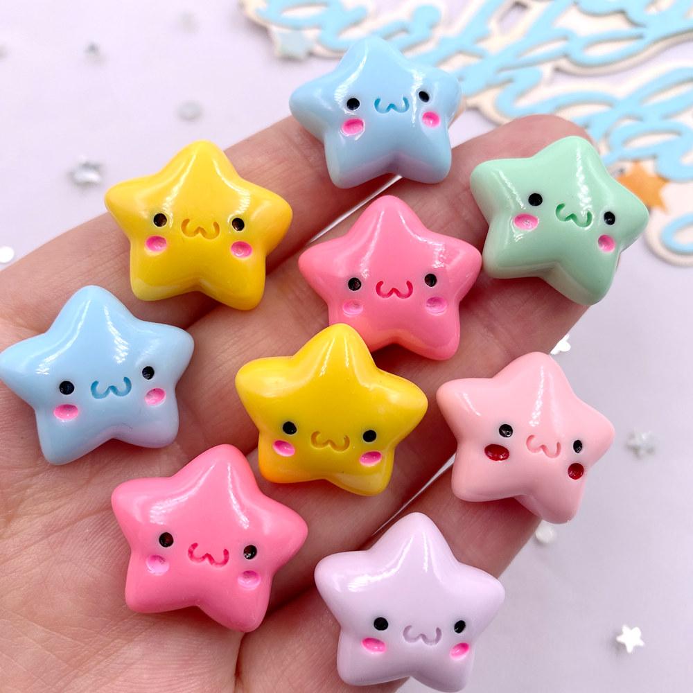20PCS Mix Resin Kawaii Colorful Mini Smiling Stars Flat Back Cabochon Stone Scrapbook Home Decor Figurine DIY Craft Supplies