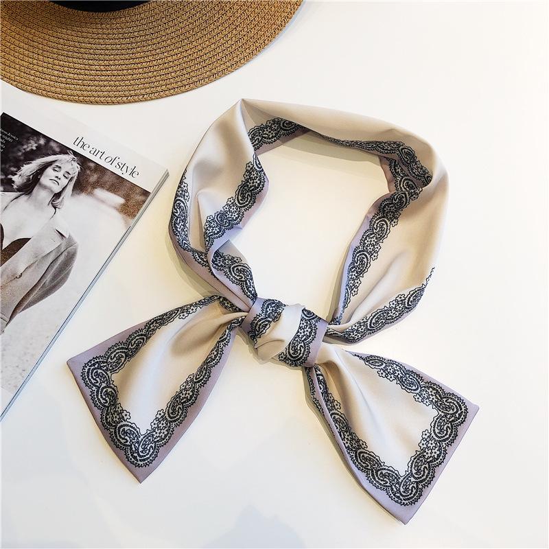 Print Flower Small Scarf For Women Handle Bag Ribbons Fashion Head Scarf Small Long Skinny Scarves Headbands