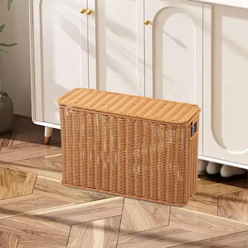 Imitation Rattan Basket Decorative Multifunction with Lid Hand Woven Sundries Container for