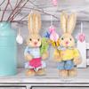 Artificial Bunny Statues Crafts with Clothes Standing Straw Easter Rabbit Decor for Desktop Gifts