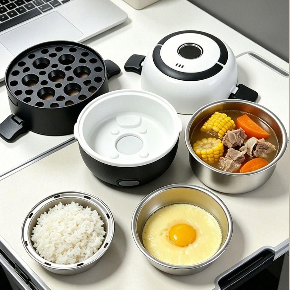 Stainless Steel Thermal Food Container Travel Portable Heater Food Warmer Steamer  Car Use