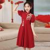 Summer Girls' Red Qipao - Chinese Style Formal Dress for Medium & Large Kids