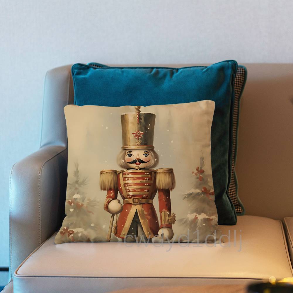 Nutcracker Christmas Pillow Case Short Plush Sofa Decorative Gift Home Double-sided Printing Cushio