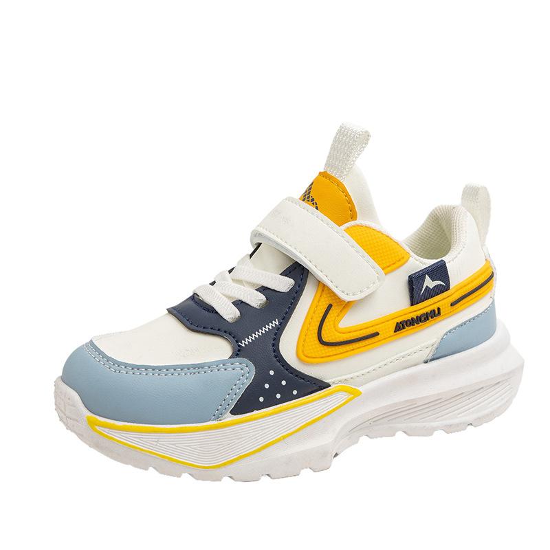 New Spring Children's Handsome Color Matching Leather Wear-resistant Soft-soled Sports Shoes