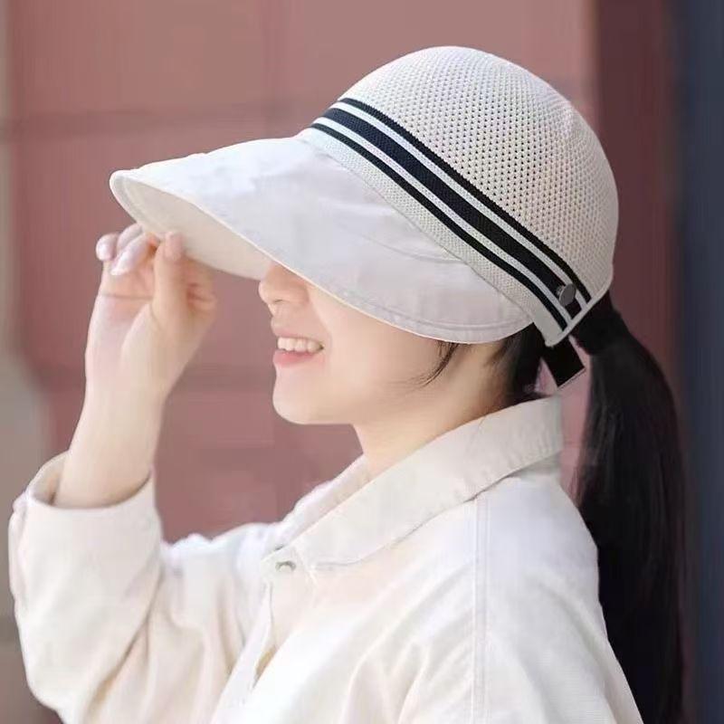 New women s hat summer sun protection big eaves empty top beach face covering bucket hat ultraviolet sun hat sun hat One size