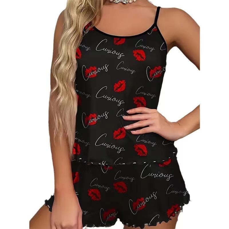 New Women's Leopard Print Printed Suspender Top and Elastic Waist Shorts Women's Sexy Casual Home Summer Pajama Set