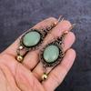 Natural Green Chalcedony Gemstone Copper Wire Wrap Jewelry Earring 3.55" p0p75