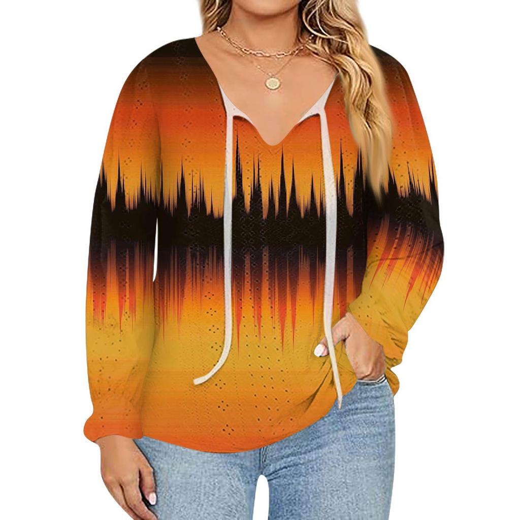 Women's Fashion Printed Casual V-Neck Long Sleeve Top