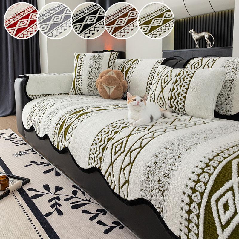 

1PC-Retro style shu mianrong thick sofa cushion winter sofa fixed non slip cushion straight row cover cloth 45X45cm зелений