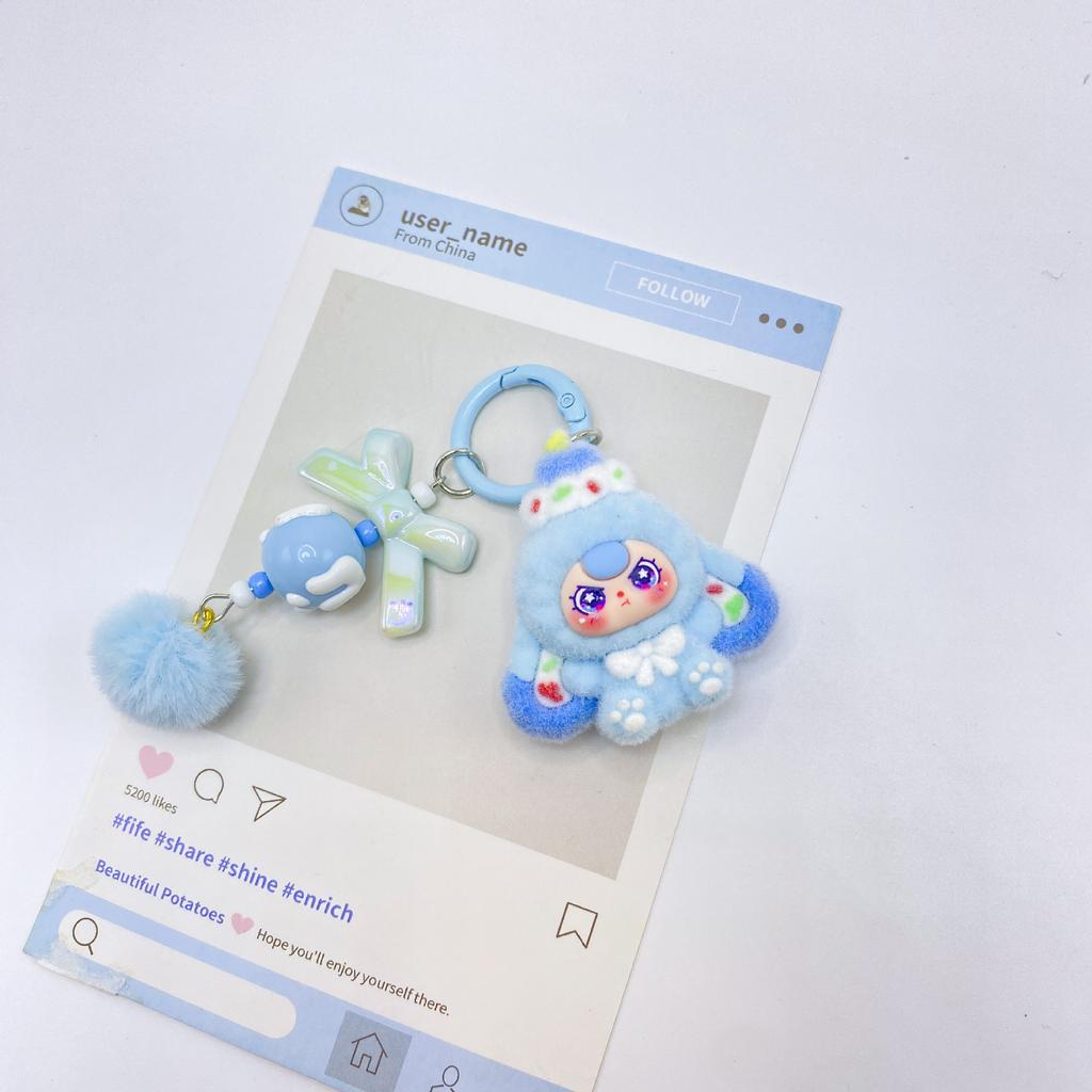 Cute Baby Three Doll Keychains Flocking Doll Keyring Backpack Bag Pendants Key Accessories Kids Favors Party Gifts Ornament