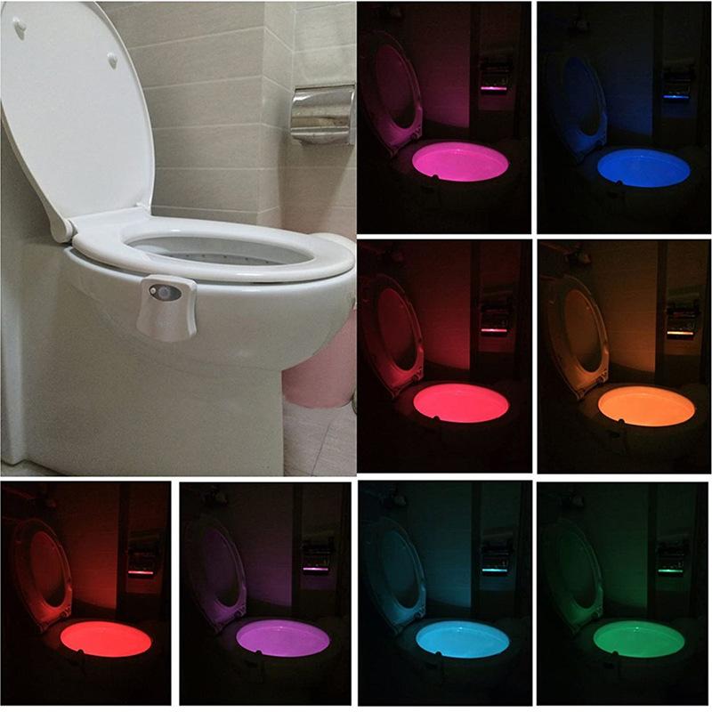 2 Pcs Toilet Night Light LED Motion Activated Sensor Bathroom Bowl Lamp 8 Color