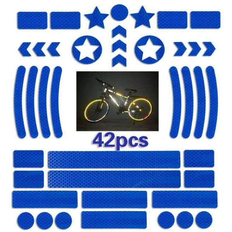 42PCS/set Car Bicycle Reflective Sticker Night Safety Logo Grid Stripe Warning Strip MTB Scooter Helmet Body Reflective Sticker