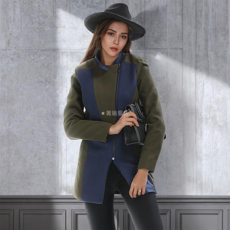 

Женское твидовое пальто с воротником-стойкой, цветной блок, приталенное, с длинными рукавами XL армия зеленый