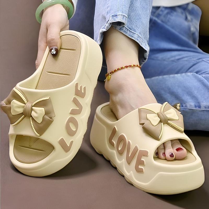 Women's Thick-Soled High Heel Bowknot Slippers for Indoor/Outdoor Wear
