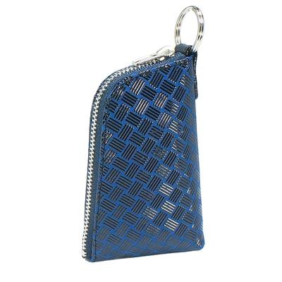 Indenya Inden Key Case Cobalt Blue with Black Ajiroi Weave Custom Order D, Deerskin, Lacquer, Pattern, 4707-cb-158,