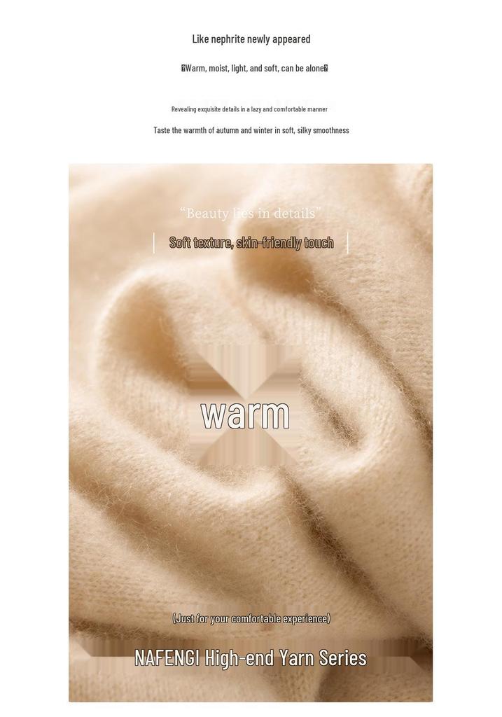 2025 Autumn/Winter Cashmere Loose Knit Top with Half-High Neck & Five-Point Sleeves