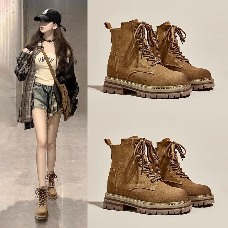 Martin Boots Women's 2025 Autumn and Winter New Retro Tooling Western Cowboy Boots Thick-soled Heightening Short Boots Single Boots