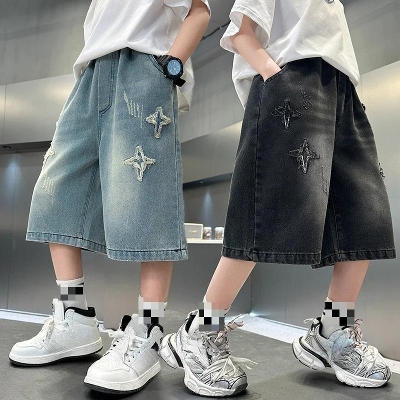 Arrivo Estivo Moda Ragazzi Pantaloncini di Jeans con Fantasia a Stelle Jeans Corti Casual per Bambini Bambini 5-14 Anni