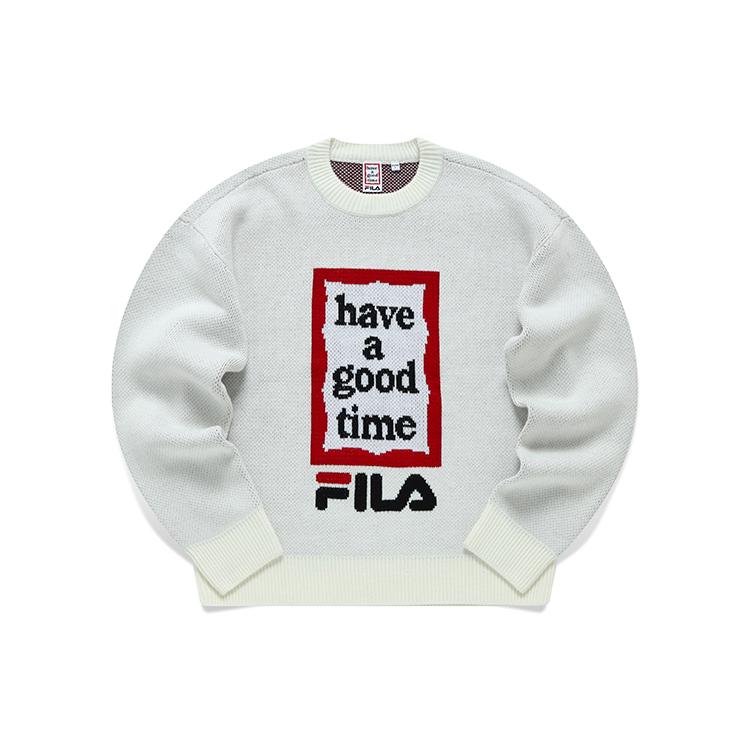 New FILA Have A Good Time Collection Sweaters Unisex Vanilla White F11U149401F-IV