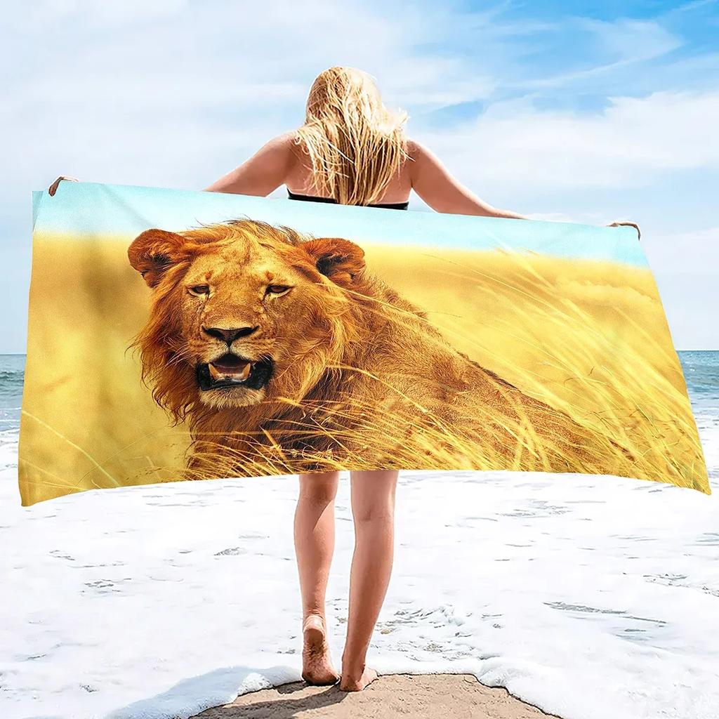 Soft Multipurpose Towel African Animal Lion, Bathroom Beach Towel Sand Proof Swimming Bath Pool Towel for Home Swim Spa Gym