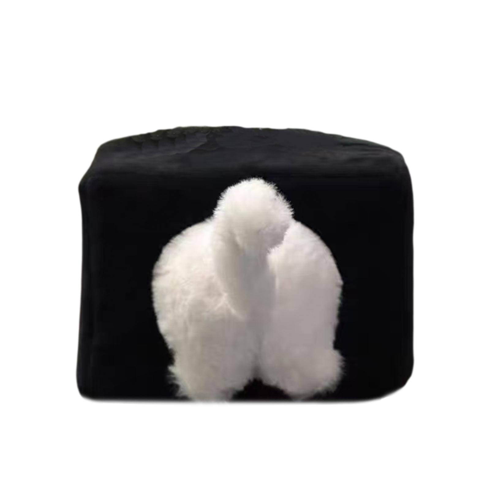 Decorative Tissue Box Cover Plush Kitty Napkin Organizer Tabletop Tissue Case for Home Bathroom Hotel чёрный