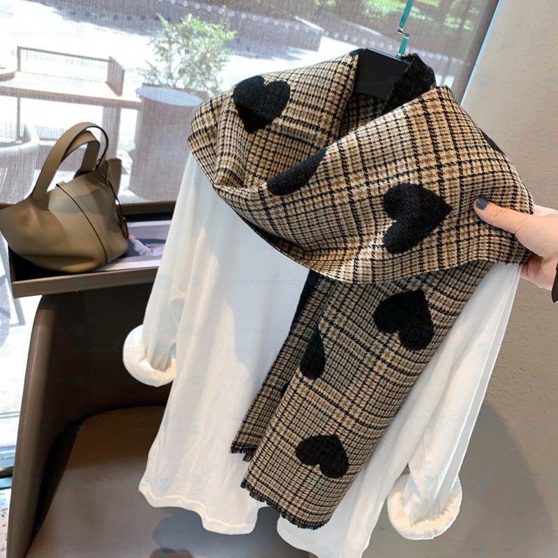 Shawl Women's Autumn Korean Design Versatile Fashion Love Grid Warm Skin Friendly Scarf Imitation Cashmere Scarf  Winter
