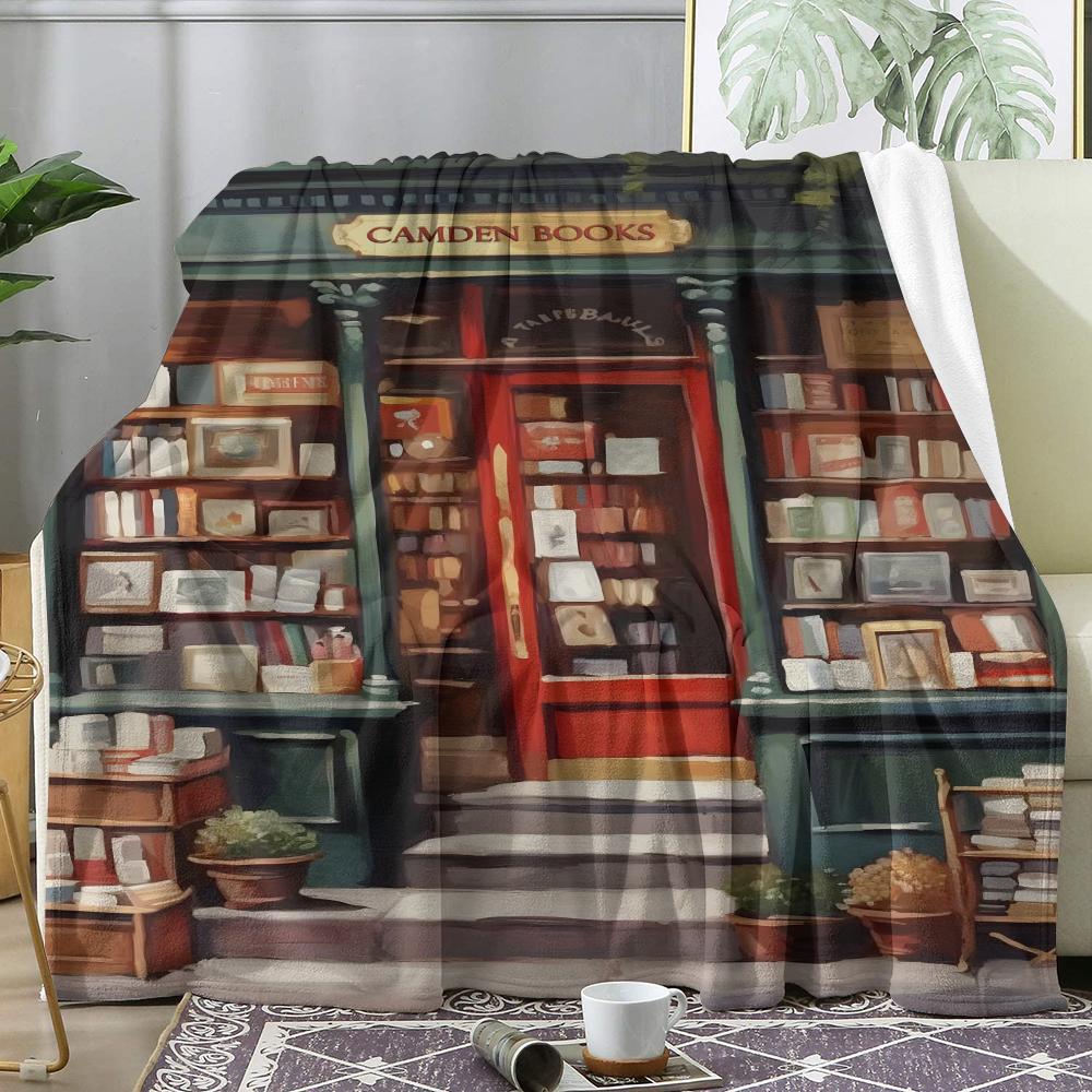 Vintage Book Store Throw Soft Flannel Throw Summer Ac Blanket Lightweight Cool Nap Blanket For Sofa Bed Couch Travel
