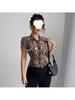 2025 Summer Women's Slim Fit Leopard Print Short-Sleeve Fashion Shirt