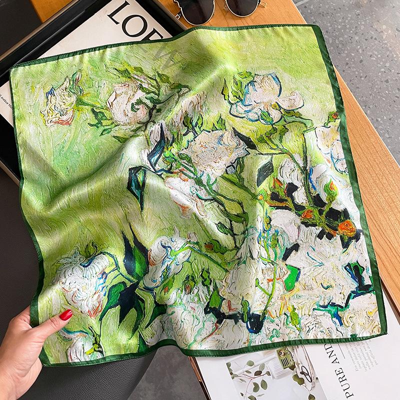 53Cm 100% Silk Square Scarf Women Foulard Colorful Hairband Hands Female Bandana Neck Ties Decorate Hijab Neckerchief Headbands