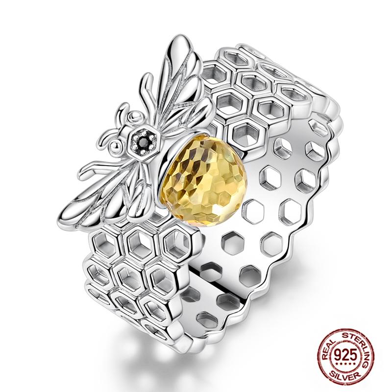 Luminous Firefly 925 Silver Ring Sparkling Rainbow Color Heart Wishbone Flower Original Rings For Women Wedding Jewelry