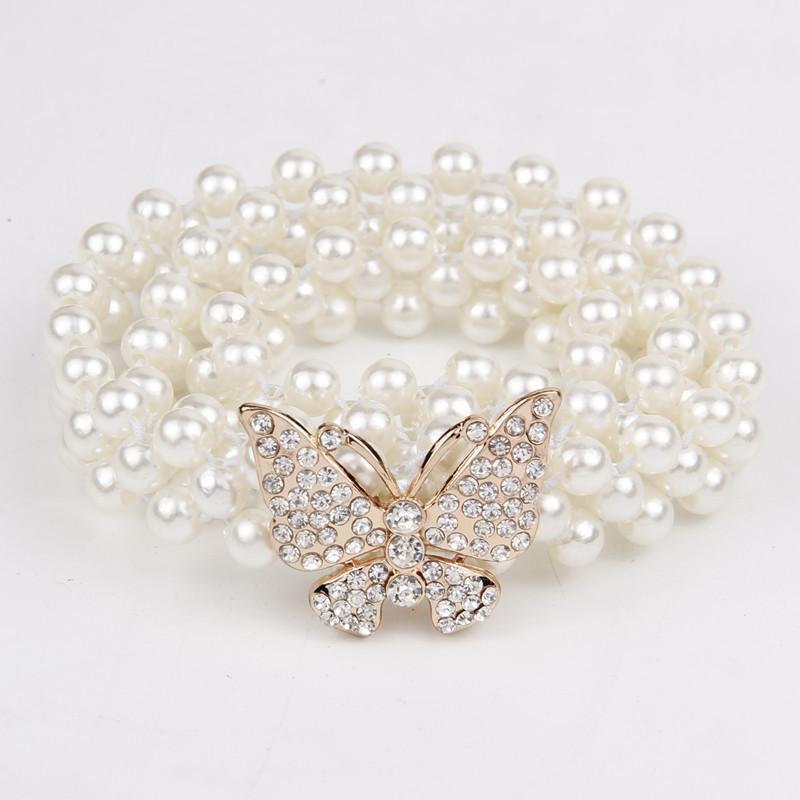 Rhinestone Pearl Waist Chain Women'S Elastic Waist Seal Women'S Decoration Elastic Woven Belt Dress Decoration