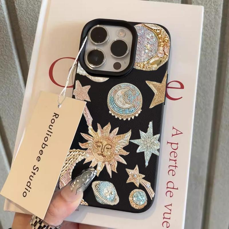 Golden Powder Star Moon Sun Planet Elements Phone Case For iPhone 17 16 15 Pro Max 14 13 12 11 XS X XR 16 Plus 16E 17 Air Cover