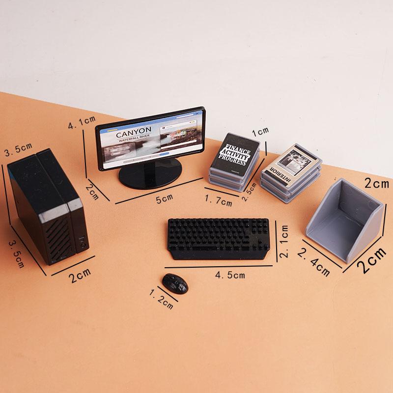1 Set 1/12 Puppenhaus Miniatur Computer Tastatur Schreibtisch Stuhl Set Heim Arbeitszimmer Möbel Dekor Mikro Szene Requisiten
