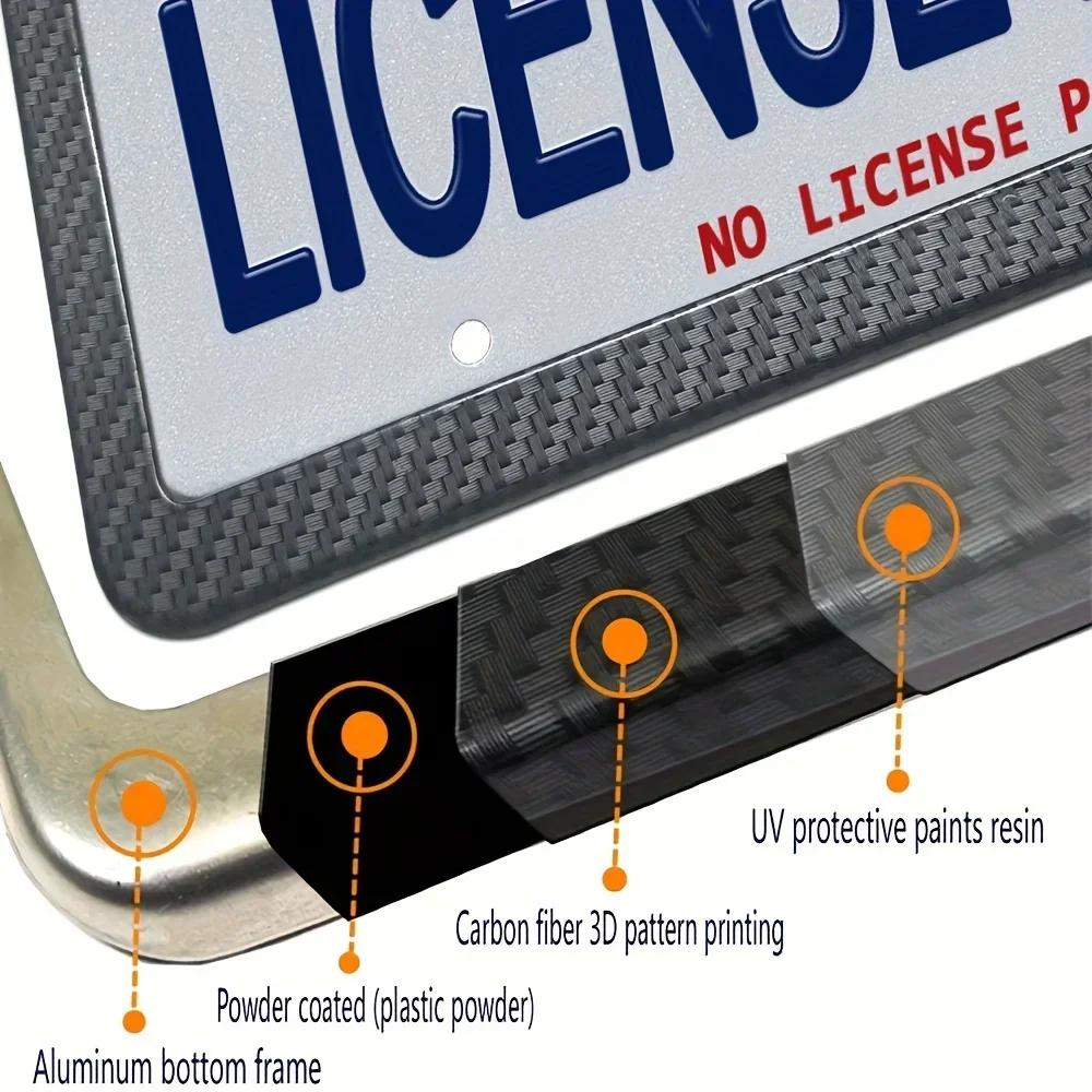 1/2pcs Black Carbon Fiber Pattern Plastic License Plate Frame Fiber Black Aluminum Metal Car Tag Holder Tire Screw Cap Universal