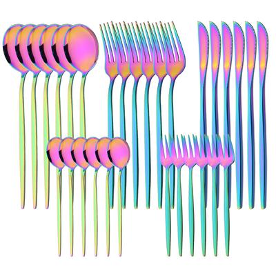 Stainless Steel Rainbow Dinnerware Set Steak Knife Fruit Fork Coffee Spoon Cutlery Set Kitchen Tableware Flatware Set 30Pcs/6Set