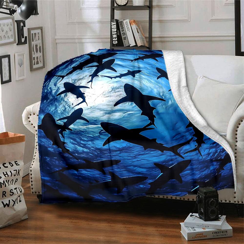 1pc Shark Blanket, Lightweight Flannel Throw Blanket For Sofa, Bed, Travel, Camping, Living Room, Office, Couch, Chair, And Bed