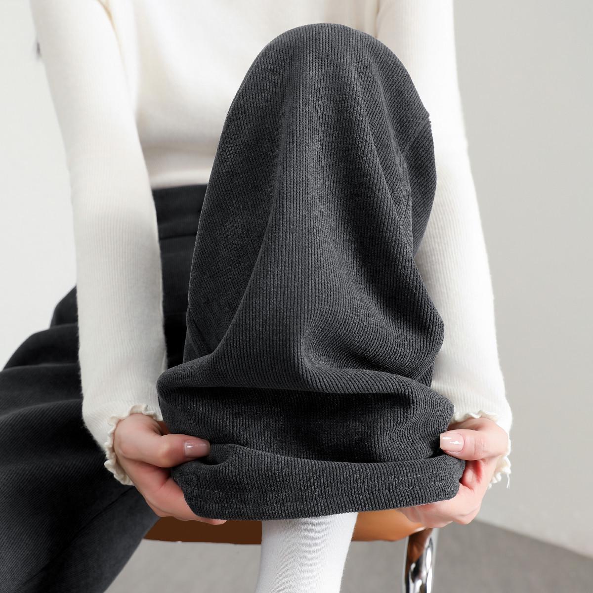 

2025 Fall/Winter Women s High-Waisted Fleece-Lined Wide-Leg Straight-Leg Floor-Length Retro Loose Casual Pants S темно-сірий