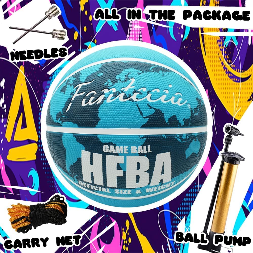 Fantecia Basketball Size 7 Pumps Rubber Basketball for Indoor/Outdoor Use, Adults, Youth, School, Training.