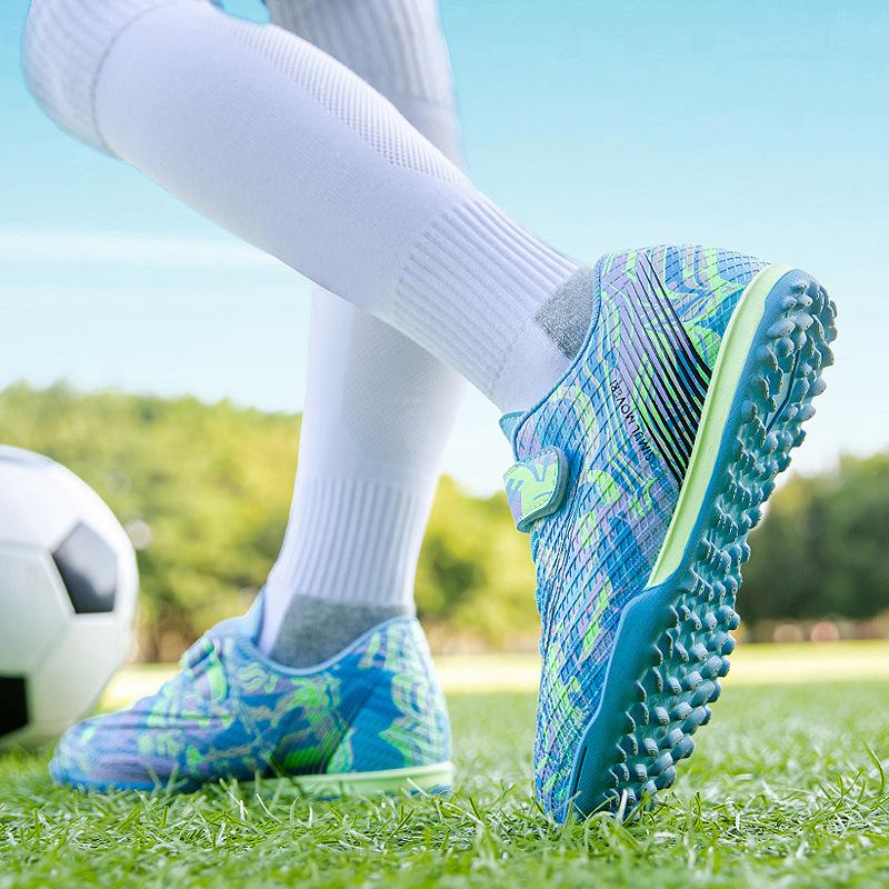 Buckle magic buckle free lace-up children's football shoes rubber broken nails training sole sneakers tf youth children students