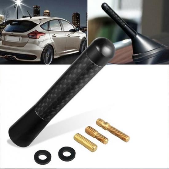 3inches Car Antenna Carbon Radio Fiber FM Antena Black Kit Universal w/ 4 Screw